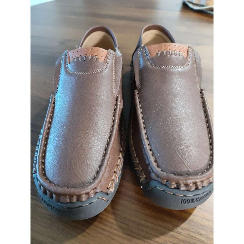 Greks Mens Brown Leather Slip On Loafers Casual Driving Shoes Size 38 EU 6 US